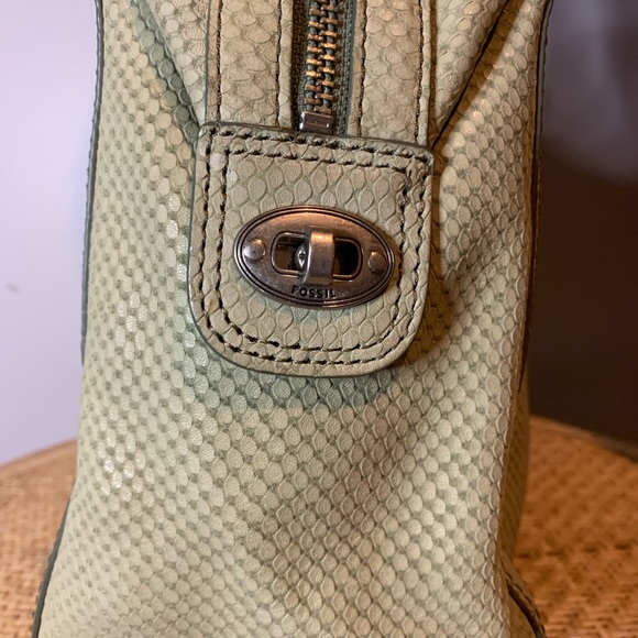 FOSSIL COWHIDE SNAKESKIN EMBOSSED MARLOW SATCHEL BAG TAUPE TAN NUDE - Picture 3 of 7